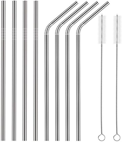 LeRan Set of 8 Reusable Stainless Steel Drinking Straw with 2 Free Cleaning Brush Milkshakes, Juices, Cocktails Daily Living Drinking Straws Dispensers Accessories Perfect for Bars, Families, Parties, Outdoor, Travel