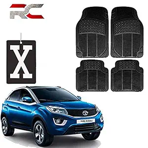 Riderscart (4 Pcs) Car Rubber Foot/ Floor Mat for Tata Nexon Heavy Duty and Anti-Slip with X Symbol Designed Hanging Car Air Freshener Combo with Warranty