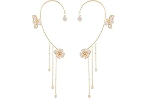 HURHE Clip d'oreille de Papillon de Zircon Brillant, Boucles d'oreilles de Gland de Papillon de Fleur, Aucun Clip d'oreille de Papillon de perçage, Cadeau de Bijoux pour des Femmes