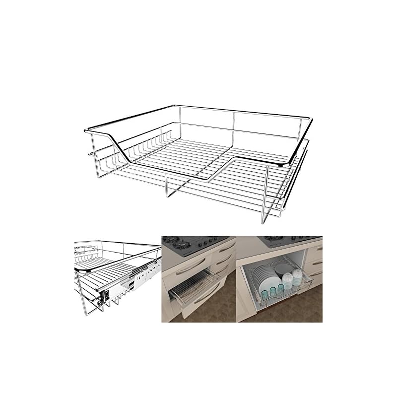 Qiuni Teleskopschublade 40cm Edelstahl silber Küchenschublade