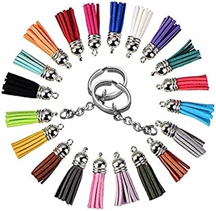 Bryhair 60 Pieces 40mm Tassel Pendants Leather Tassel Faux Suede Tassel with Caps and 20 Pieces Key Ring DIY Accessories, 20 Colors