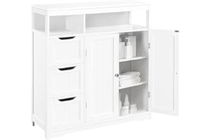 Shally Dogan Mobile da Bagno in Legno Bianco con 3 Cassetti, 2 Ante e 2 Ripiani Salvaspazio, Mobiletto Multiuso da Terra, Armadietto Autoportante per Soggiorno, Cucina, Ufficio, Armadio 80.5x30x86.5cm