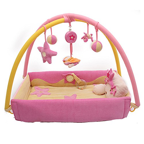 Baby Girls Boys Toddler Animal Paradise Musical Play Mat Indoor Thicken Soft Crawling Play Gym Outdoor Activity Gym Mat with Sides & Removable Toys Ideal Gift for Baby (Pink)