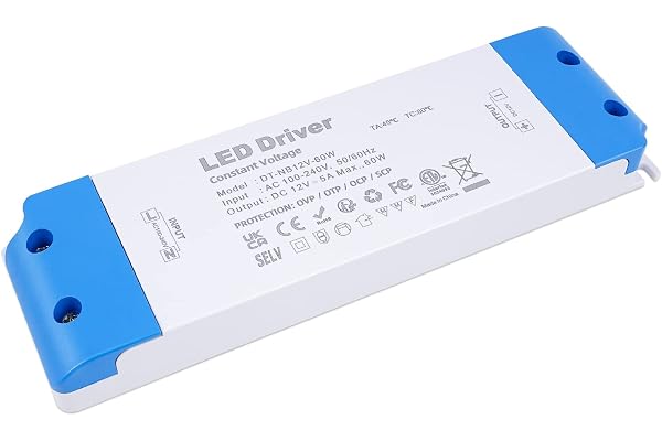 Transformateur 220V 12V LED, VARICART Ultra Mince 60W Transfo Alimentation Constante Basse Tension Convertisseur pour Lampes LED Ampoule MR16 GU4 MR11 GU5.3