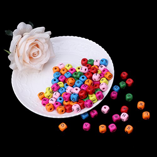 Lunji 100pcs Perles Lettre Alphabet en Bois A-Z Fabrication de Bijoux Décoration de Maison