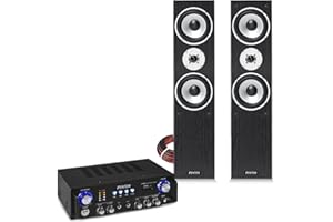 SKYTEC Fenton SHFT60B Bluetooth Tower Speaker System with AV100BT Amplifier - Floor Standing Hi-Fi Stereo Speakers, USB, SD MP3 Playback & Karaoke Functionality, Home Cinema Audio Solution (Black)