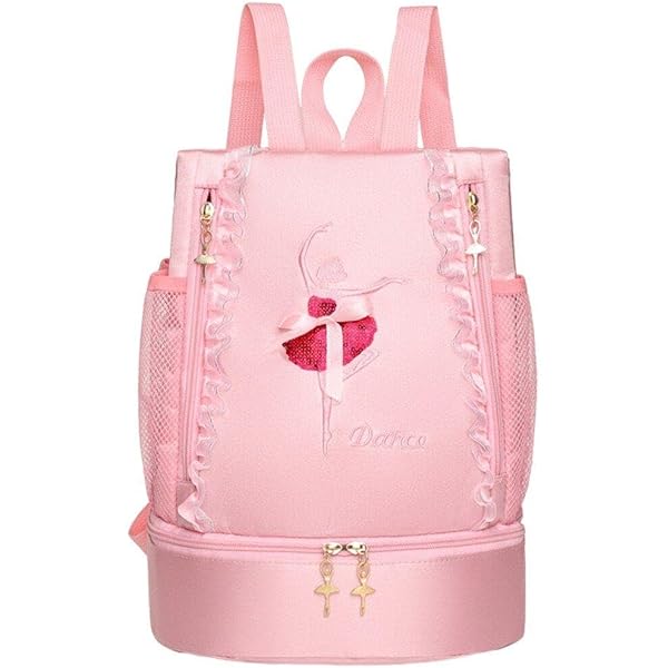 Sac à Dos Satin Paillettes Pour Enfant - Motif Danseuse De Ballet - Dimensions 24 X 34 X 17 Cm - Léger, Grande Capacité - Idéal Pour Cours De Danse, école - 6