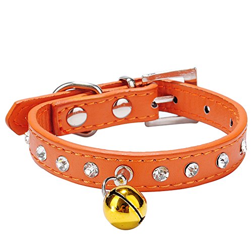BulzEU Collar de Gato de Diamante para Gatitos pequeños Perrito Cachorro con Hebilla y Campana Naranja