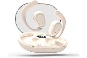 MAS CARNEY Cuffie Bluetooth Aperte M6, Open Ear Auricolari Wireless con Gancio Regolabile, 20 Ore di Riproduzione, Batteria 300mAh, Display LED e Scatola di Ricarica Trasparente, Giallo Caldo