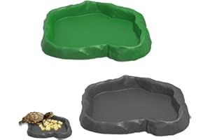IKOPFLN 2 comederos para tortugas, bebedero para reptiles, mesa de alimentación, Contenedores de plástico, accesorios de alimentación de tortugas, Pequeño (verde, gris)