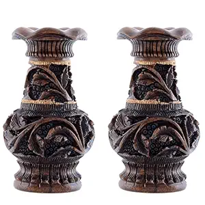 Craft Trade Wooden Handmade Flower Liquor Vase/Pot Set of 2 for Home Decoration