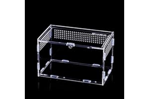 VERGILSON Transparent Reptile Terrarium Box, Insect Feeding Box, Climbing pet terrarium, acrylic terrarium, Portable Reptile Habitat for Spide, Lizard, Scorpion, Beetle, Crickets, Mantis, Geckos (25*15*15cm)