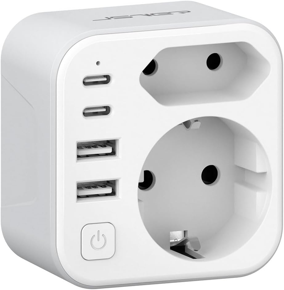 JSVER Adaptador de Viaje para Japón, Enchufe de Viaje Bidireccional con 4 Puertos USB (2 A y 2 C), Adaptador Compacto Tipo A para Conectar Desde España a Japón,EE. UU.,México,Canadá(Blanco)