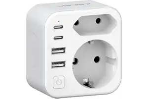 JSVER Adaptador Enchufe Español a Australia, Adaptador de Viaje Chino con 2 Tomas,2 USB y 2 USB C,Tipo I para Australia, Chino, Argentina, Nueva Zelanda, Fiji
