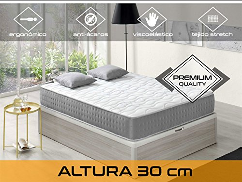 Dormi Premium Elixir 30 - Colchón Viscoelástico, 150 x 190 x 30 cm, Algodón/Poliuretano, Blanco/Gris, Matrimonio