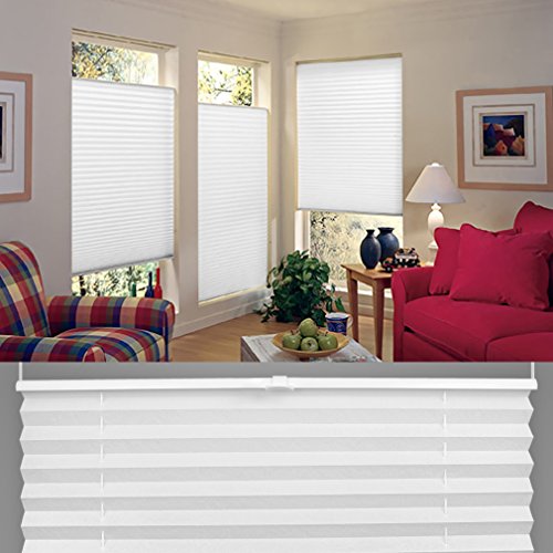 SHINY HOME® Jalousien Plissee mit Gardinenstange Klemmträger Vorhang Single Elegant Sonnenschutzrollo für Fenster Tür ohne Bohren Fensterrollo Gardinen Weiß 90x130cm - 7