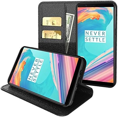 OnePlus 5T Leather Wallet Case, EJBOTH Flip PU Leather Stand Case Cover Drop Proof Slim Fit with Embedded Magnetic Closure - Auto sleep and wake up Function. [ black ]
