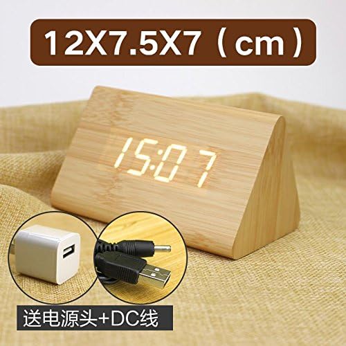 Cunclock Super Sound Creative Student Luminous 4 Inch Fluorescent Tube Led Bedside Alarm Clock Student Clock Electronic Clock Alarm Clock Alarm Clock Small Triangle Bamboo Wood White Light