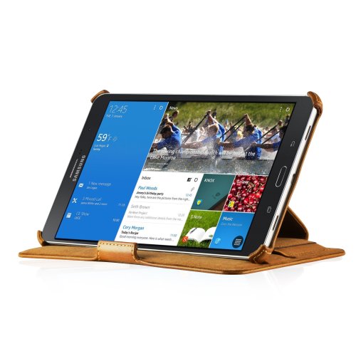 Leicke MANNA UltraSlim Samsung Galaxy TabPRO 8.4 Hülle | Case aus Kunstleder, braun mit farblich abgesetzter Naht | aufstellbare Tasche mit EasyStand | CleverStrap Handgurt | Autosleep Funktion | Schutzhülle für Samsung Tab Pro 8.4 - 5