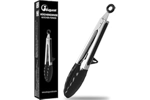 Bugucat Szczypce do grilla, ze stali nierdzewnej, odporne na wysokie temperatury, łatwe do czyszczenia, zintegrowana podstawa, szczypce do gotowania, odporne na zarysowania, zamykane szczypce do żywności ze szczotką do oleju