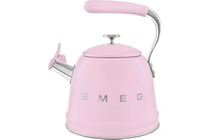 Smeg, Bouilloire Sifflante WKF01PK, en Acier Inoxydable, Capacité 2,3 L, Couvercle Amovible et Bec Doseur, Compatible avec Induction, Rose