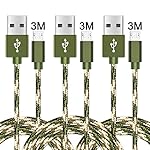 [Pack de 3]Câble Micro USB 3M,WZS Câble Chargeur USB Micro USB Samsung de Cordon Nylon Tressé Connecteur en Aluminium pour Samsung Galaxy S7 Edge / S6 / S5 / S4 / S3, Note 5 / 4 / 3,HTC,LG - Vert