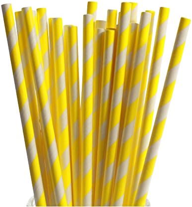 Paper Drinking Straws Striped - Choice of Colours - Pack of 100 - Everyday Weddings Celebrations and Parties (Yellow)