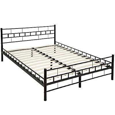 TecTake Lit en métal design double 2 places cadre de lit + sommier à lattes 140x200cm