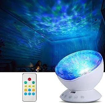 Frixen Ocean Wave Projector Light with Remote Control,LED Sky Light Projection Lamp Angle Adjustable with 7 Mood Lighting Modes Bulit-in Speaker and Timer for Kids Adults Gifts Christmas Party Decor