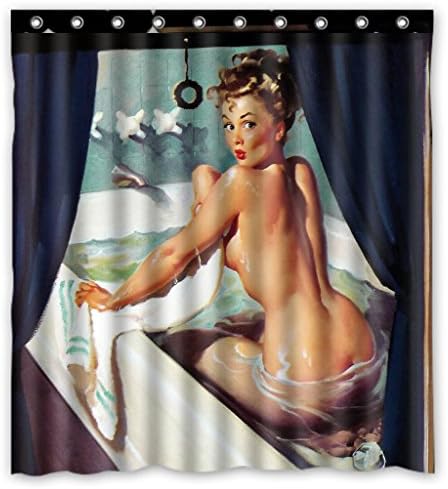 Custom Sexy Vintage Retro Pin Up Girl Lady Bathroom Shower Curtain, Shower Rings Included 100% Polyester Waterproof Shower Curtain 66x72 Inches