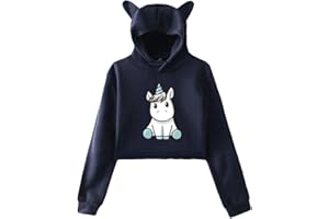 SISAY Unicorno Crop Top con Cappuccio e Orecchie Donna