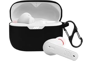 Seltureone Silikon Hülle Kompatibel für JBL Tune 230 NC TWS, Front-LED Sichtbar, Weicher, Rutschfester, Stoßfester 360 Grad Rundum Schutzhülle – Schwarz