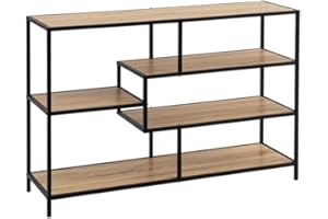 LOLAhome Estantería de 5 estantes de Acero y Madera MDF en Negro y Natural Industrial, de 114x33x78 cm