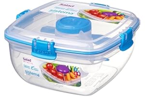 Sistema Salad TO GO | Lunch Box with Individual Compartments, Travel Cutlery & Dressing Pot| 1.1L | BPA-Free | Assorted Colours