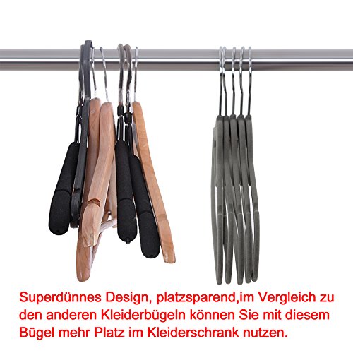 Songmics 20 Stück 0,6 cm dick Anzugbügel Kleiderbügel mit rutschfeste Oberfläche dünn, Samt, Grau CRF20V - 4