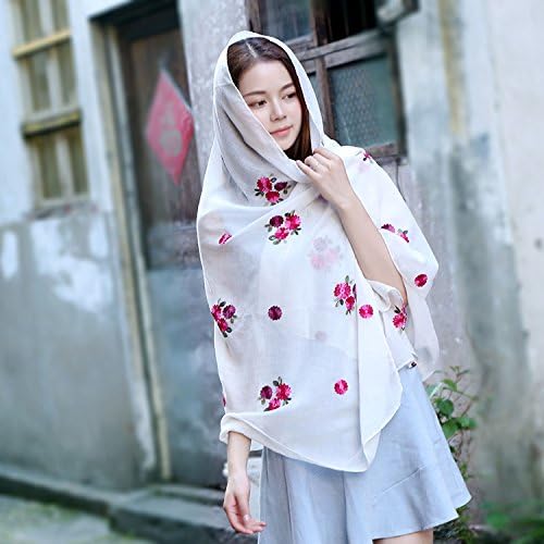 Sieye FASHION Shawl Scarf Folk style folk style cotton scarf scarf shawl and female in autumn and winter long summer tourism,Plum Blossom White,About 170*90CM