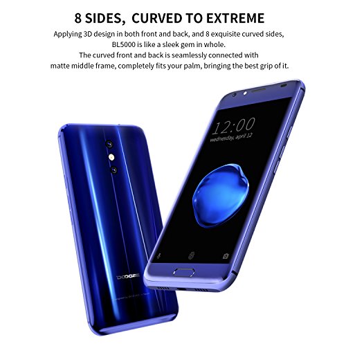 Smartphone Android, DOOGEE BL5000 Dual SIM Telefonia Mobile - 4G 5050 mAh Cellulari in Offerta - 5.5 Pollici HD Sharp Schermo Telefoni con 4GB RAM + 64GB ROM - Doppio 13.0MP Fotocamera Posteriori + 8.0MP Fotocamera Anteriore e Sensore di Impronte Digitali - Blu