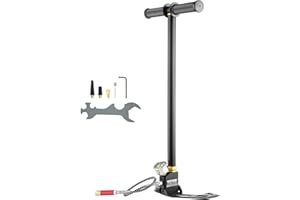 VEVOR Pompe à Pied 0-4500 psi, Pompe à Pneumatique Conception à 3 Étages, Pompe à Pneumatique pour Pneus à Haute Pression, Gonfle-Pneu pour Vélo, Fusil à Air avec Manomètre Précis Pédale Pliable Noir