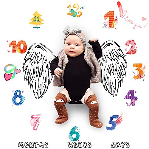 Preisvergleich Produktbild Baby monatliche Meilenstein Decke, Baby Dusche Decke Unisex, Sasairy Foto Requisiten Aufnahmen Hintergrund Baby-Dusche-Geschenk für 1-12 Monate Baby junge Mädchen-39.4 * 39.4"-Engel