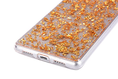 Für Huawei P10 Lite Hülle Glitzer ,SKYXD Blattgold Funken Flocken Pailletten Design Schutzhülle Weiche TPU Transparent Silikon Handyhülle mit [ Koala Staubstecker + Eingabestift ] Glanz Kristall Handytasche Schick Klar Zurück Haut Schlank Etui Schale Fall – Gold - 6