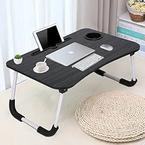 Shivay Enterprise Multi-Purpose Laptop Table | Study Table | Bed Table | Foldable and Portable Wooden | Writing Desk (Black)