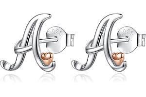 CELESTIA Femme Boucles d'oreilles avec Initiales Clous Boucle Oreille Lettre Argent 925 Femme avec Coeur Petit Cadeau Adolescente Fille Sœur Meilleure Amie Maman