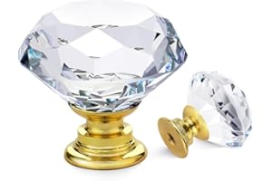 Ravinte 5 Stück Kristall Schublade knöpfe und griffe, klar Diamant Form Knöpfe für Kommode Schubladen Küche Schrank Schublade zieht Griffe - 30mm Knöpfe mit Gold Basis