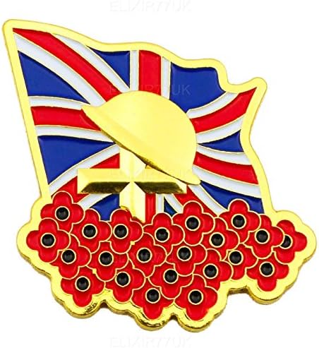 NEW LARGE UNION JACK FLAG GOLD CROSS RED POPPY LAPEL PIN ENAMEL METAL BADGE UK SELLER
