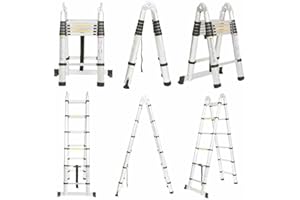 RIGOGO Scala Telescopica Pieghevole 2,5m+2,5m Con Barra Stabilizzatrice - Portatile e Leggero in Alluminio, Multiuso Allungabile, Carico Massimo 150 kg, Norma EN131