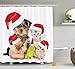 Produktbild JIEKEIO Christmas Shower Curtain, Xmas Crew Cat Dog Bird Mouse and Rabbit Bunny with Santa Hats Grumpy Pets Picture, Fabric Bathroom Decor Set with Hooks, 60W X 72L Inches, Multi