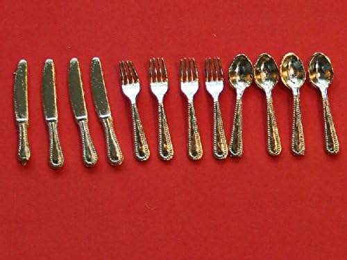 Dolls House Miniature 1:12th Scale Gold Plated 12 Piece Cutlery Set