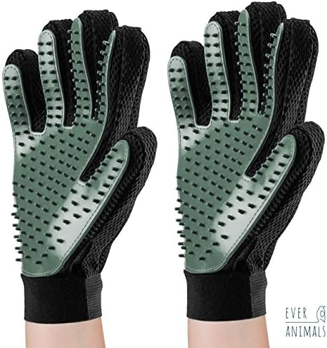 Everanimals Pet Grooming Gloves | 2 x Right Hand | Dog And Cat Groomer Equipment | Rubber Glove Groom Brush | Hair Remover Comb Kit | Enhanced Five Finger Design | Quality Massage Mitt | By