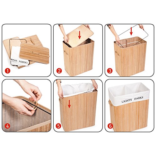 Tatkraft Carolina Groß 105L Wäschekörbe – Bodenkorb aus Bambus mit zwei Fächern für Helle und Dunkle Wäsche Lights&Darks - 5