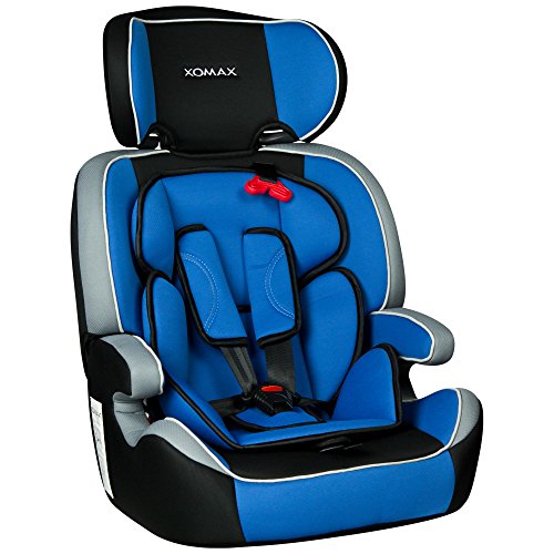XOMAX XM-K4 BLUE Autokindersitz + Gruppe I / II / III (9 – 36 kg) + ECE R44/04 geprüft + Farbe: Blau, Schwarz, Grau + mitwachsend + 5-Punkte-Sicherheitsgurt + Kopfstütze verstellbar + Rückenlehne abnehmbar / Bezüge abnehmbar & waschbar - 2